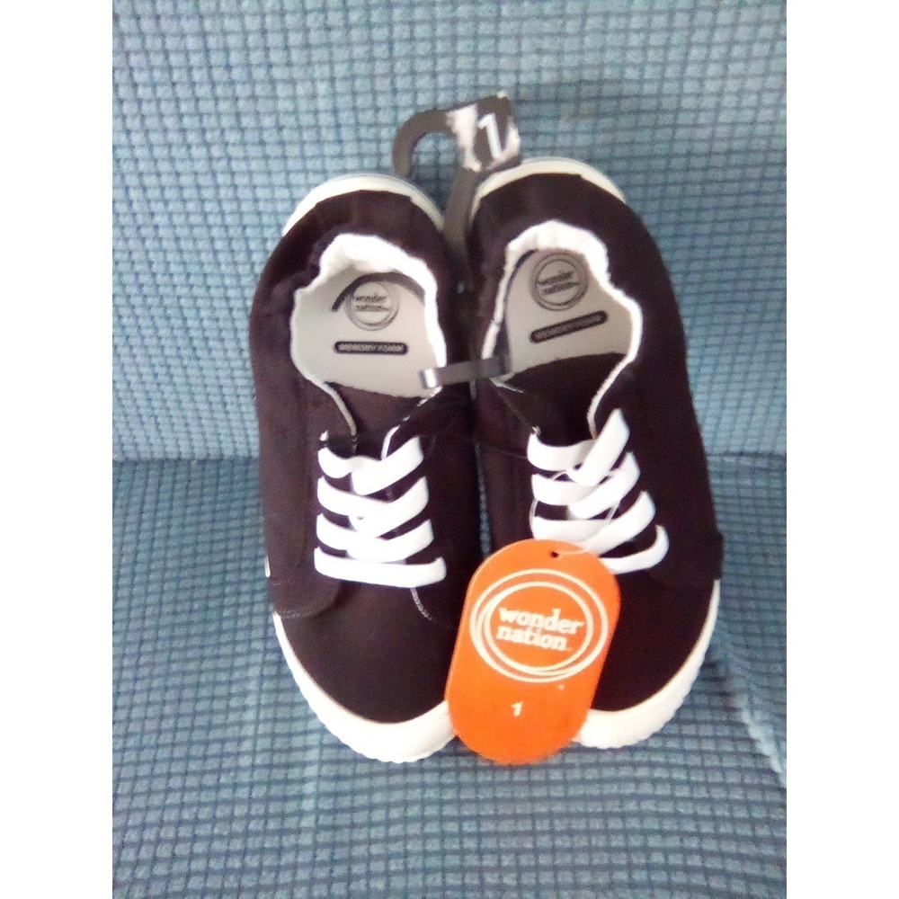 New Wonder Nation  Girls Casual Canvas Bump‎ Toe Sneaker Size (1) Color (Black)